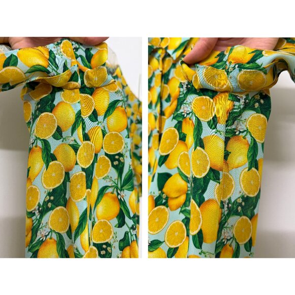 Alice + Olivia Jem Mini Shirt Dress Lemon Squeeze Print Floral Fruit Blue S - Picture 15 of 16